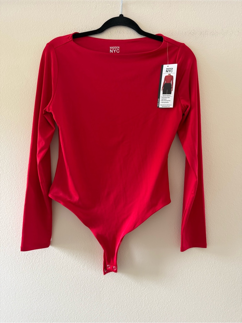 Madden NYC Women's Red Long-Sleeve Thong Bodysuit NEW